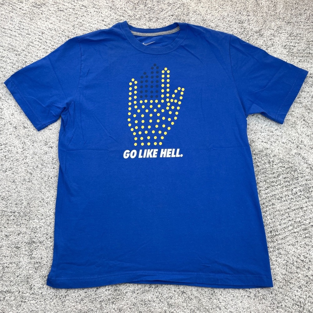 Nike T-Shirt Mens Large Go Like Hell Graphic Tee Horns Running Blue Short Sleeve - Picture 2 of 7